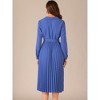 Allegra K Women's Lapel Collar Long Sleeve Casual Office Belt Pleated Midi Dress - 3 of 4