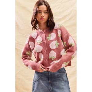 I am a Fashion Junky SO ME Strawberry Fruit All Over Button Sweater Cardigan - 1 of 4