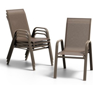 Outdoor Patio Chairs Set of 4,Stackable Metal Dining Chairs Set with Teslin Breathable Material All Weather Resistant for Backyard, Lawn, Porch - 1 of 4
