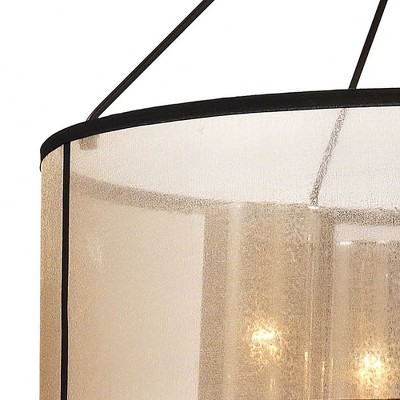 Oil Rubbed Bronze Drum Chandelier with Mercury Glass and Beige Fabric Shade