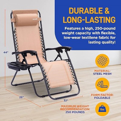 Cream Steel Mesh Zero Gravity Lounger Set with Cushions