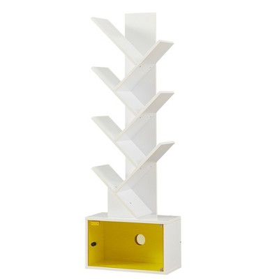 VECELO 6 Tier Tree Bookshelf, Modern Floor Standing Bookcase with Storage Drawer, Space Saving Storage Organizer Book Shelves for Books