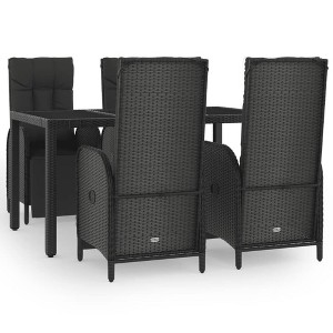 vidaXL 5-Piece Modern Patio Dining Set with Cushions, Weather-Resistant Poly Rattan, Reclining Chairs, Black - 1 of 4