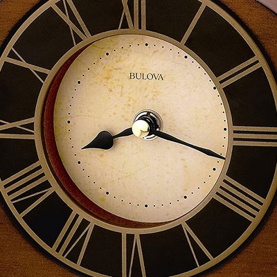 Bulova Clocks B7340 Hardwood Case Antique Walnut Finish Roman Numeral Tremont Clock with Aluminum Bezel and Elegant Ivory Parchment Dial