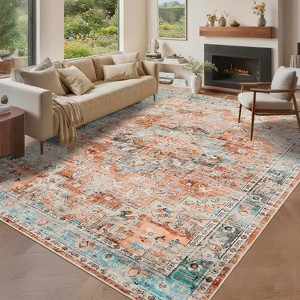 Indoor Washable Vintage Rug, Non Slip Non-Shedding Floor Mat, Soft Low Pile Thin Foldable Throw Carpet for Bedroom Nursery Dining Room - 1 of 4