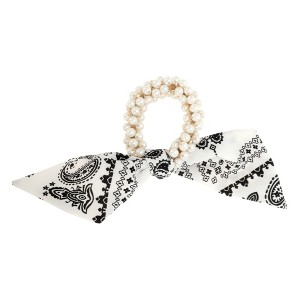 Unique Bargains Elegant Flower Pearl Ribbon Hair Elastic Band Beige Yellow Red 1 Pc - 1 of 4