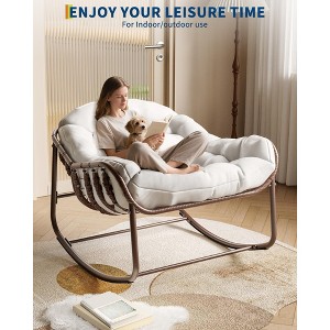 Outdoor Papasan Rocking Chair, Oversized Wicker Lounge Chair with Cushion and Metal Frame, Patio Rattan Egg Rocker for Balcony Backyard Porch Bedroom - 1 of 4