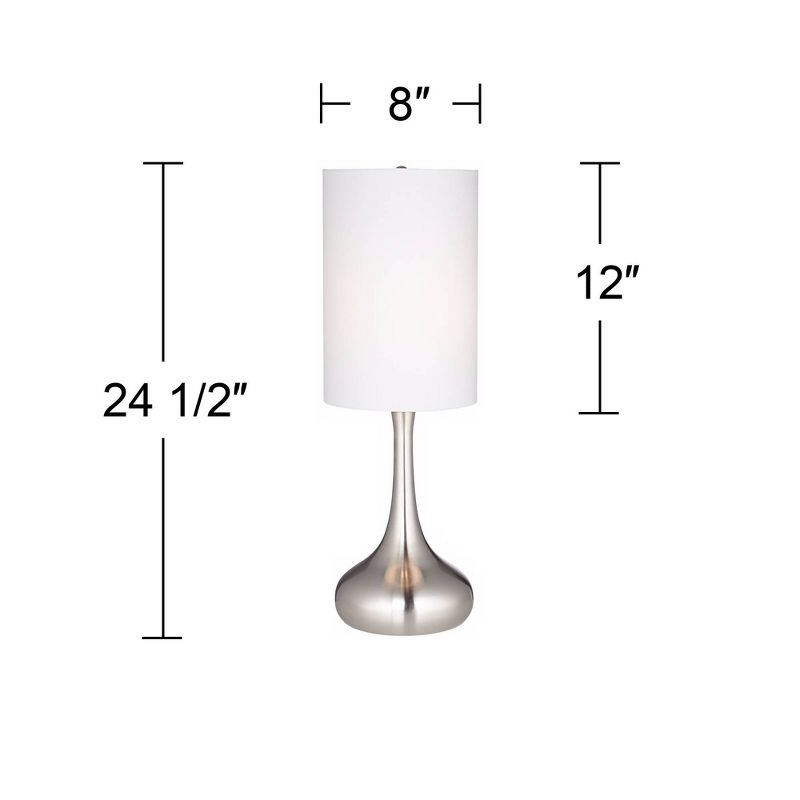 360 Lighting Modern Table Lamps 24.5" High Set of 2 Brushed Steel Droplet White Cylinder Shade for Living Room Family Bedroom Bedside Office, 4 of 7