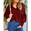 Coolmee Women Oversized Puff Long Sleeve V Neck Knitted Polo Pullover Sweater Crop Jumper Tops - 2 of 4