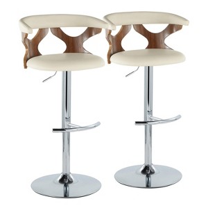 LumiSource Set of 2 Gardenia Adjustable Barstools Chrome Metal/Walnut Wood/Cream PU - 1 of 4