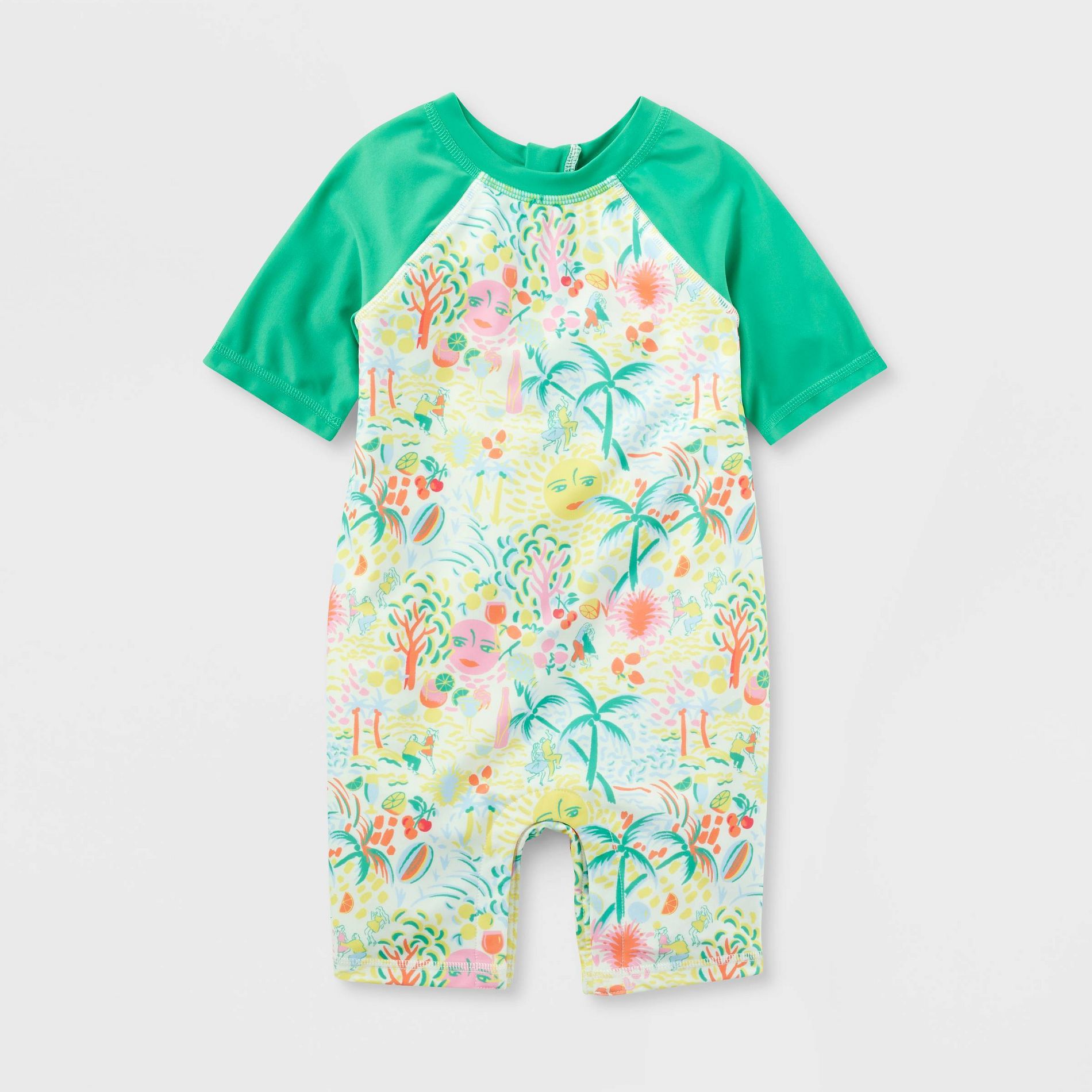 Toddler Adaptive Vacation Short Sleeve One Piece Rash Guard Yellow/Green - Roller Rabbit x Target 3T