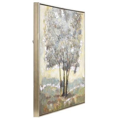 Hand Painted Green and Silver Leaf Landscape Canvas Art