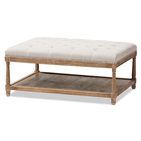 Long Rectangular Buttoned Cream Rolling Ottoman Footstool Coffee