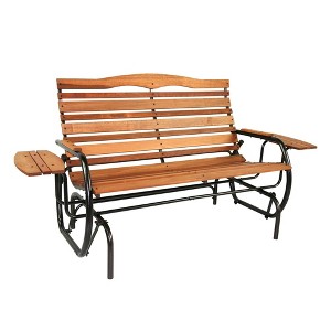Jack Post 66 Inch Country Garden Natural Hardwood Slats with Hi-Back Double Glider Bench With Trays and 500 Pound Capacity, Warm Brown - 1 of 4