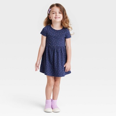 Toddler Girls' Short Sleeve Polka Dot Dress - Cat & Jack™ Navy Blue
