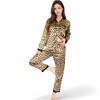 Anna-Kaci Lounge Women's Satin Leopard Print Pajama Set with Button-Down Top- Brown,Small - 4 of 4
