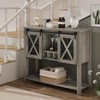 Coffee Bar Cabinet, Table Buffet Storage Cabinet with Wine Glass Rack, Farmhouse Entryway Table with Sliding Barn Doors - 2 of 4