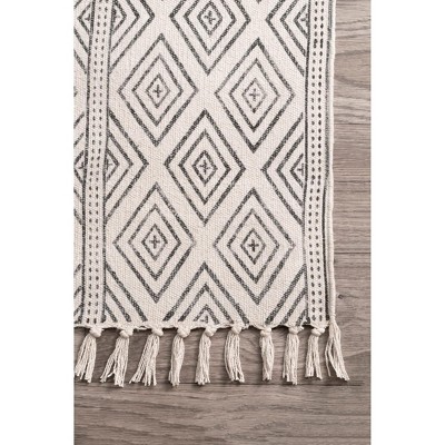 Off-White Geometric Cotton Flatweave 4' x 6' Area Rug