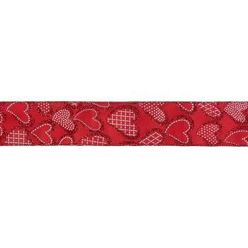 Northlight Red and White Glittered Hearts Valentine's Day Wired Craft Ribbon 2.5" x 10 Yards