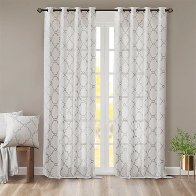 PAGED Curtains Fretwork Print Grommet Top Window Curtain Panel Privacy Assured with Light Filtering for Bedroom, Living Room