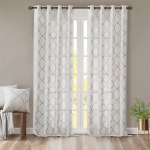 PAGED Curtains Fretwork Print Grommet Top Window Curtain Panel Privacy Assured with Light Filtering for Bedroom, Living Room - 1 of 4