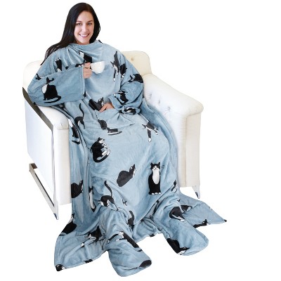 Catalonia Fleece Wearable Blanket with Sleeves and Foot Pockets, Micro Plush Wrap Sleeved Throw Blanket Robe, Super Fuzzy Cozy TV Blanket Throw, Gift