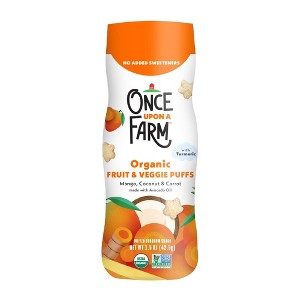 Once Upon a Farm Organic Fruit & Veggie Puffs Baby Food - Mango, Coconut & Carrot - 1.5oz - 1 of 4