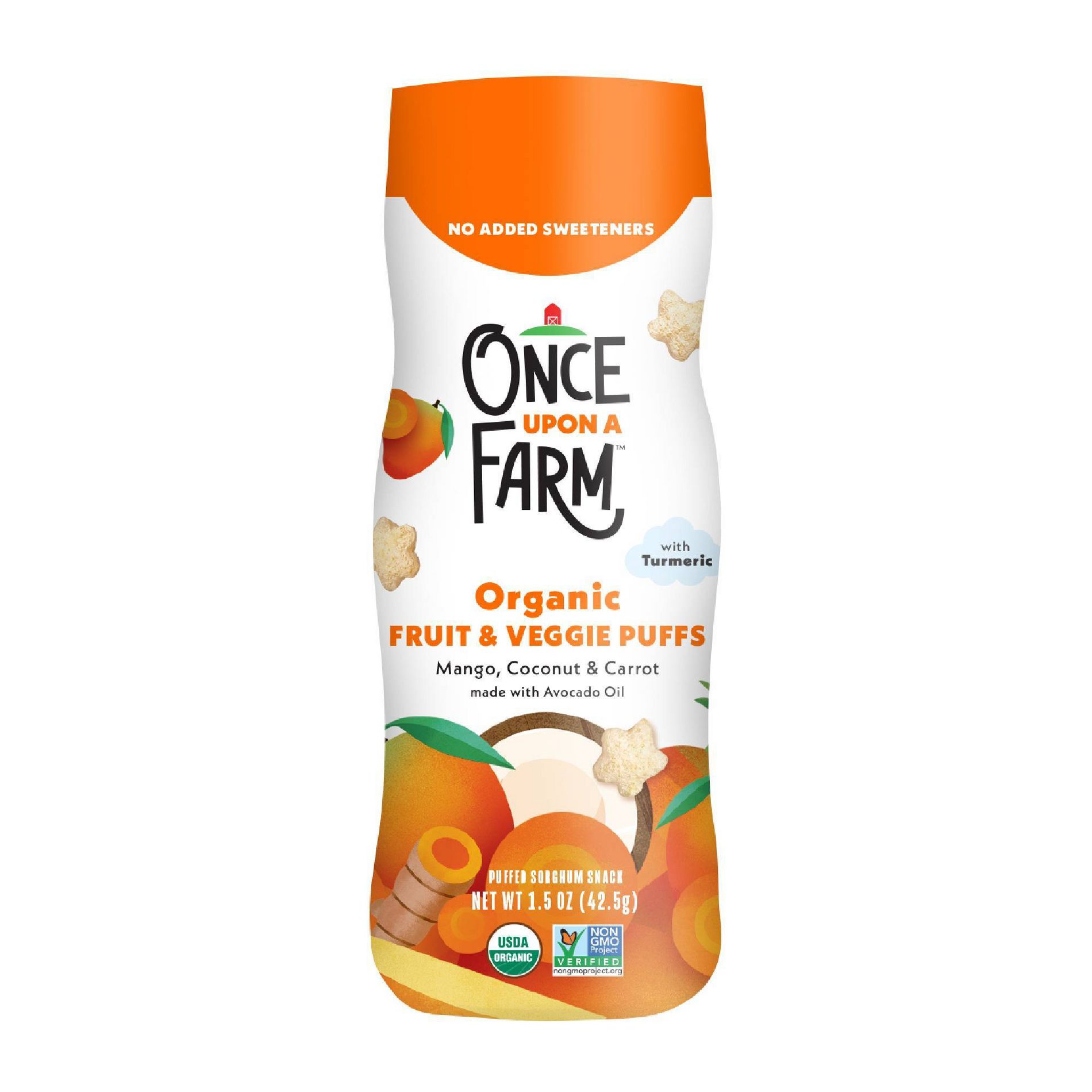 Once Upon a Farm Organic Fruit & Veggie Puffs Baby Food - Mango, Coconut & Carrot - 1.5oz