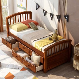 UPHA Twin Size Platform Storage Bed Solid Wood Bed with 6 Drawers - 1 of 1