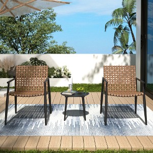 Hrinhom 3-Piece Outdoor Chat Set,2 Rattan Chairs+1 Tempered Glass Table - 1 of 4
