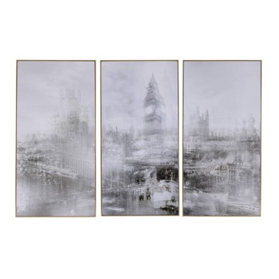 35" x 73" (Set of 3) Foggy City Wall Arts White/Black - A&B Home