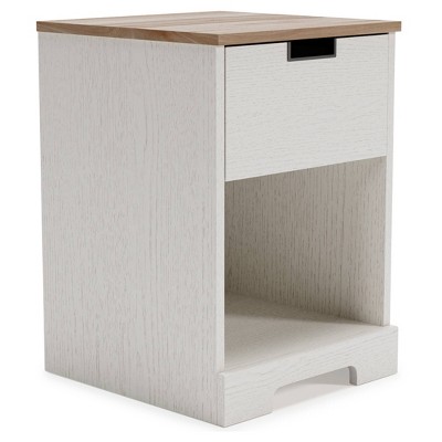 Signature Design by Ashley Vaibryn Nightstand Brown/Beige/White: Bedside Table with Storage & Metal Glides