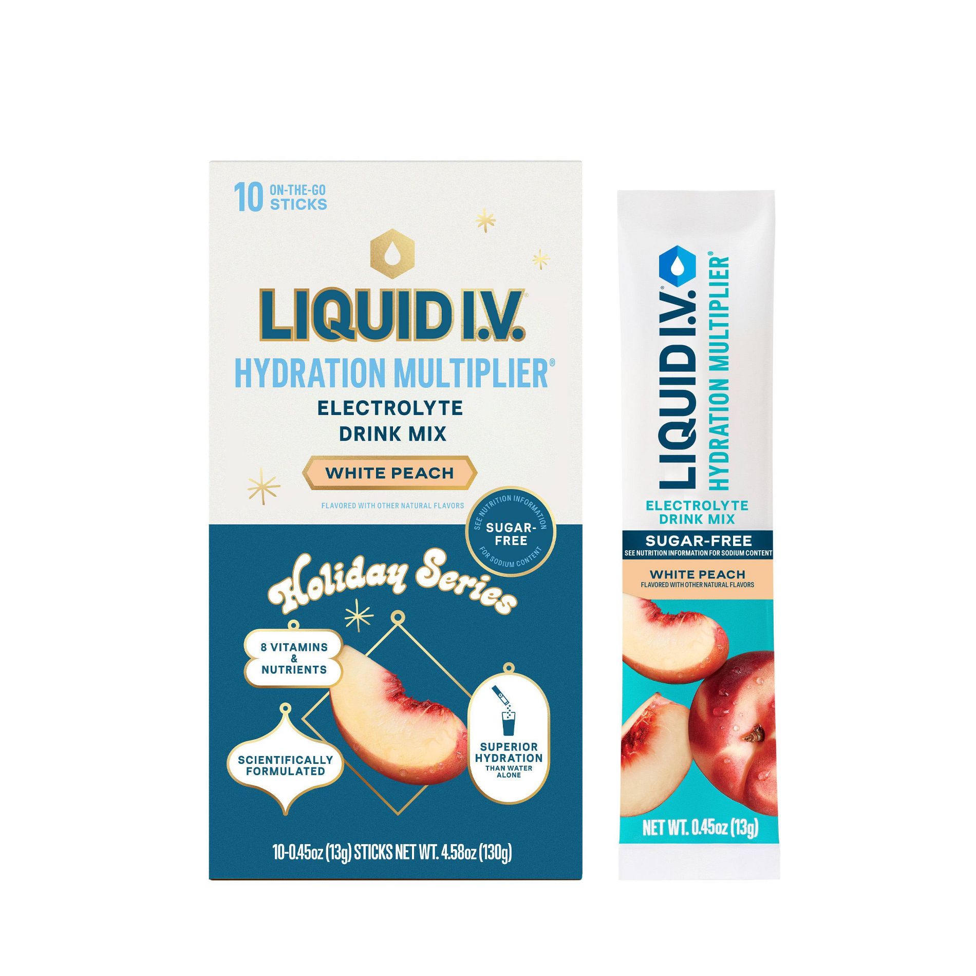 Liquid I.V. Sugar Free Hydration Multiplier Vegan Powder Electrolyte Supplements - White Peach - 0.45oz/10ct