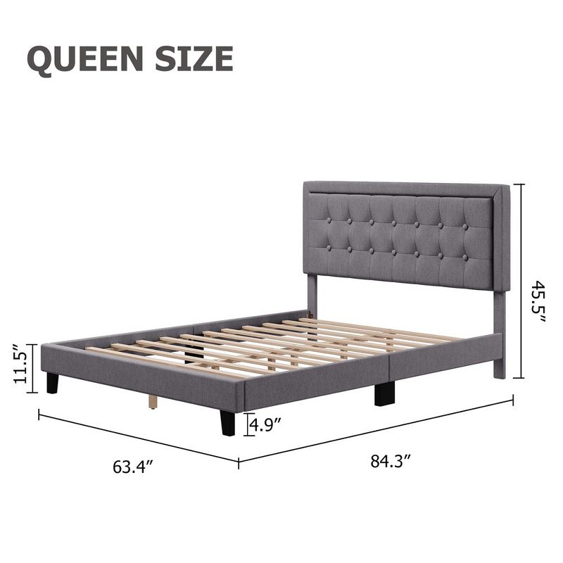 Modern Upholstered Platform Bed with Button Tufted Headboard, 2 of 7