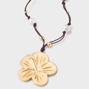 Woven Cord Pearl and Floral Pendant Necklace - Wild Fable™ Gold - 1 of 4
