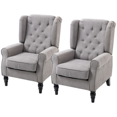 Gray Button-Tufted High Wingback Accent Chair with Wood Legs, Set of 2