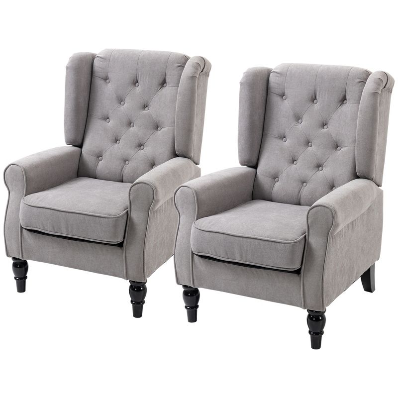 HOMCOM Button-Tufted Accent Chair with High Wingback, Rounded Cushioned Armrests and Thick Padded Seat, Set of 2, Gray, 4 of 7
