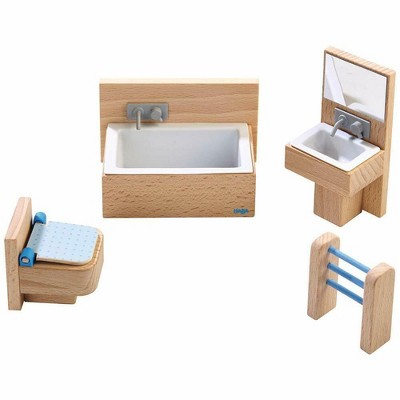 HABA Little Friends Bathroom Set - Wooden Dollhouse Furniture for 4" Bendy Dolls