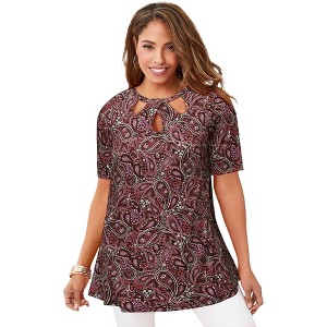 Jessica London Stretch Knit Cutout Swing Tunic - 1 of 4