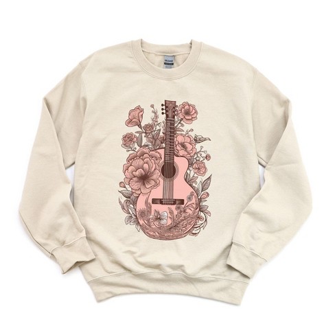 Simply Sage Market Women's Graphic Sweatshirt Pink Guitar Floral - image 1 of 3