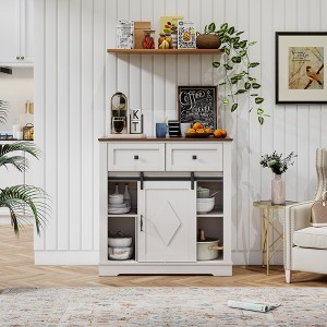 MOEPISY 39 inch Sliding Barn Door Buffet Sideboard Storage Cabinet, Ancient White - 1 of 4