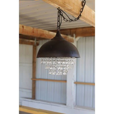 Antiqued Bronze Dome Chandelier with Hanging Crystals