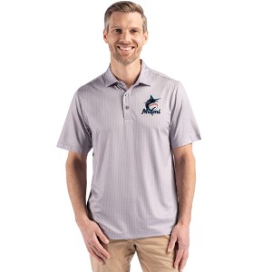 Miami Marlins Cutter & Buck Pike Eco Shadow Check Print Recycled Mens Big & Tall Polo - 1 of 1