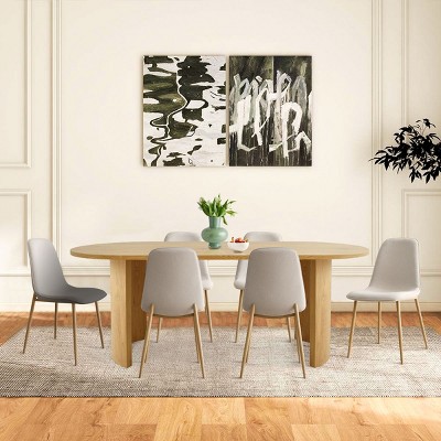 Modern 7-Piece Dining Set for 6,Oak Oval Dining Table with Linen Dining Chairs with Metal Legs for Dining Room,Kitchen Furniture-Tanpinhause