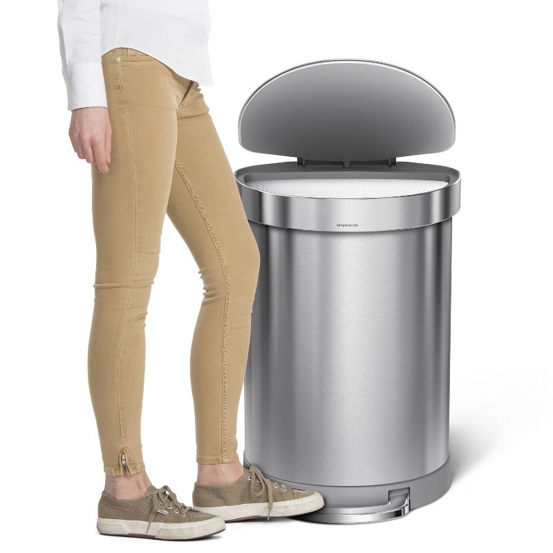 simplehuman 60L Semi-Round Step Trash Can Brushed Stainless Steel, 2 of 8