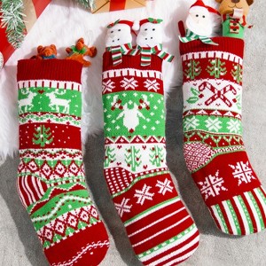 Joyfy 3 Pack Knit Christmas Stockings, Red & Green Large Rustic Cable Knit Xmas Stocking for Christmas Holiday Decoration - 1 of 4