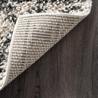 Lacey Moroccan Geometric Off-White Shag Area Rug, 5'3" x 7'7"