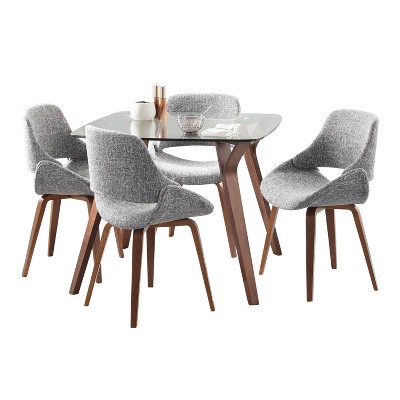 LumiSource 5pc Folia Fabrico Dining Set Walnut Glass/Gray