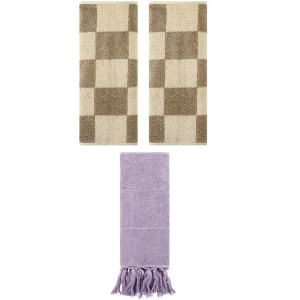 REGALWOVEN 3 Packs Checkered and Tassels Absorbent Soft Cotton Bathroom Hand Towel - 1 of 4
