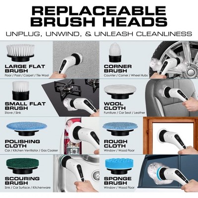 8-in-1 White Electric Spin Scrubber with Adjustable Handle